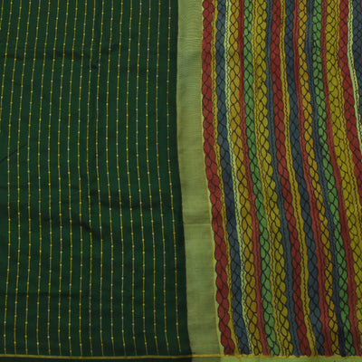 Bottle Green Pen Kalamkari Kanchi Silk Saree