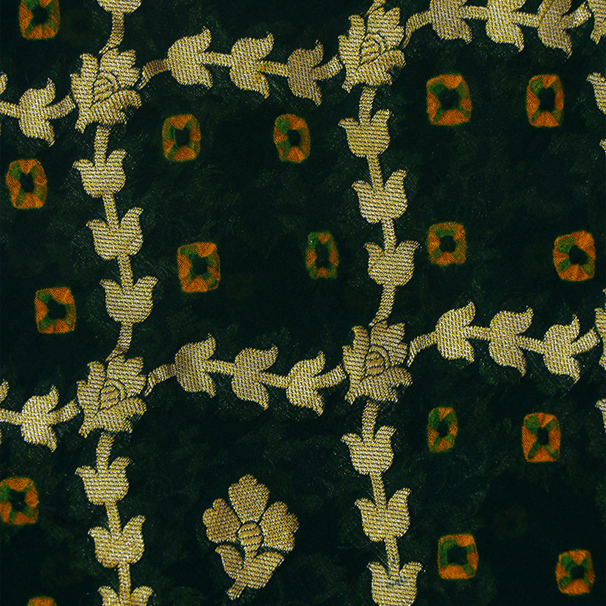 Green Bandhani Silk Fabric