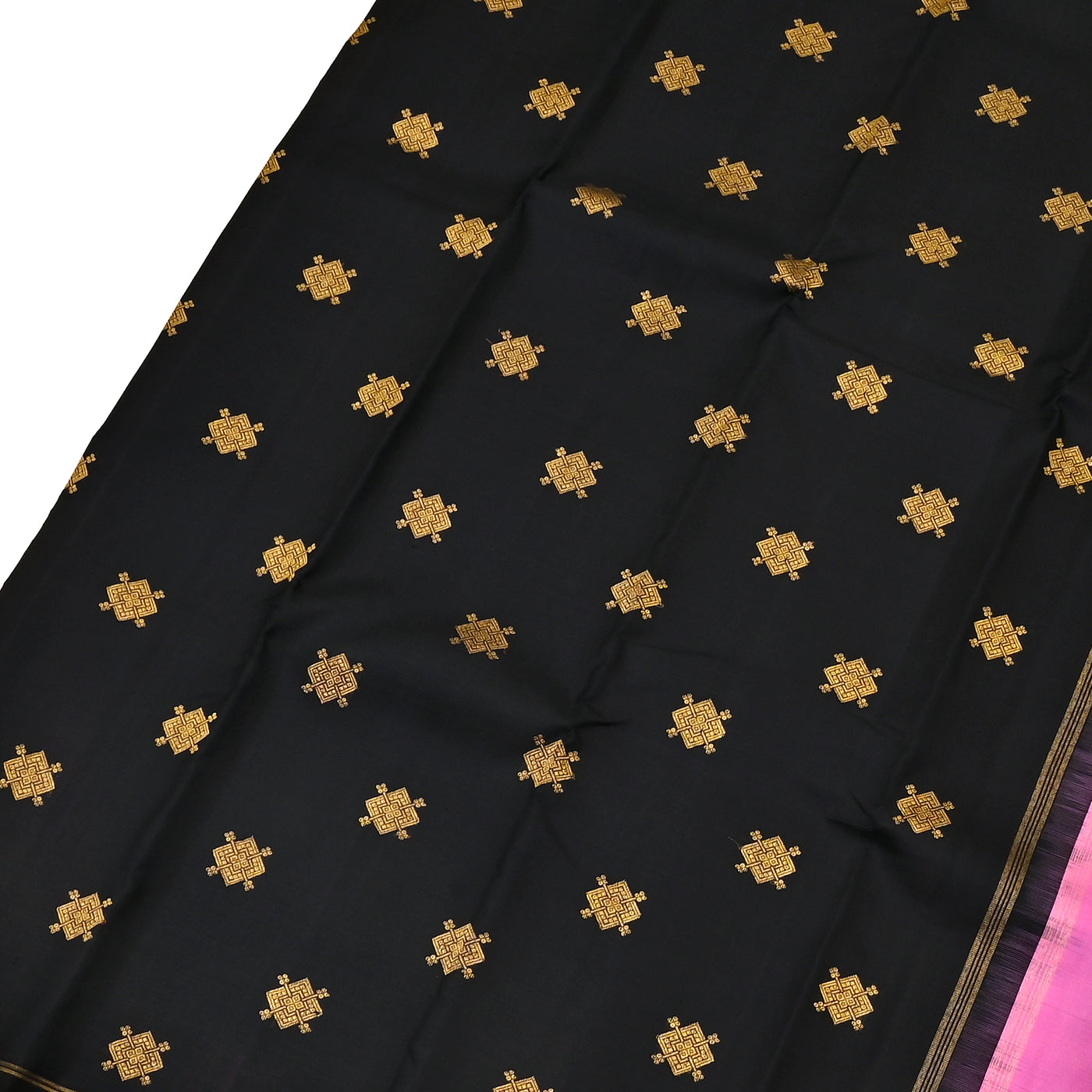 Black Kanchipuram Silk Saree with Medium Diamond Butta Design