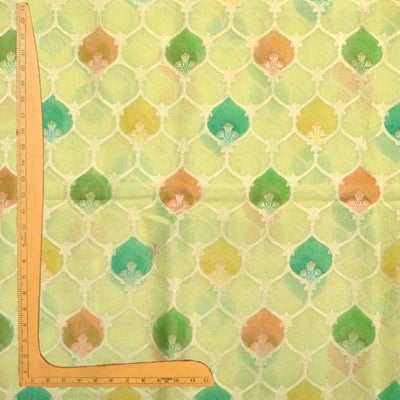 Pista Green Organza Fabric with Diamond Leaf Design