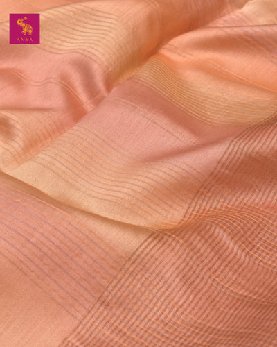 Peach Chanderi Silk Saree with Zari Stripes Design