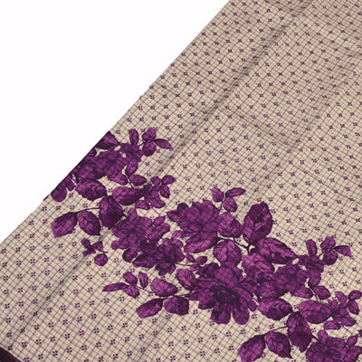 Off White Printed Kanchi Silk Saree with Small Kattam and Floral Printed Design