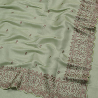 Mint Green Fancy Saree with Small Floral Embroidery Design