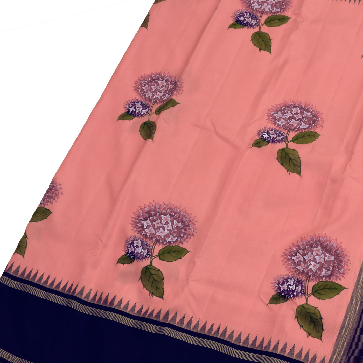 Pink Hand Painted Kanchi Silk Saree with Floral Printed Design
