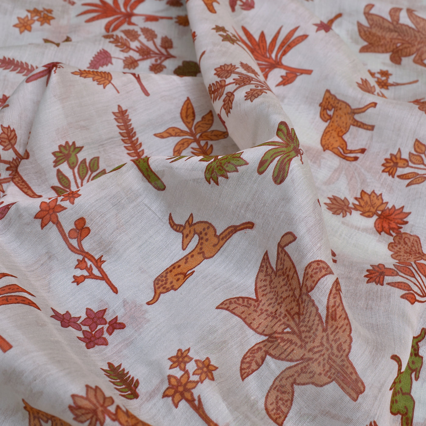 Off White Maheshwari Silk Fabric with Floral Design