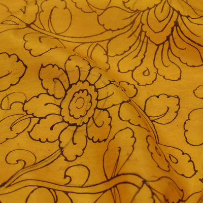 Mustard Pen Kalamkari Kanchi Silk Fabric