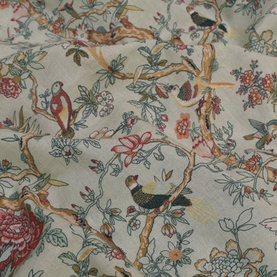 Light Grey Maheshwari Silk Fabric with Tree  Design