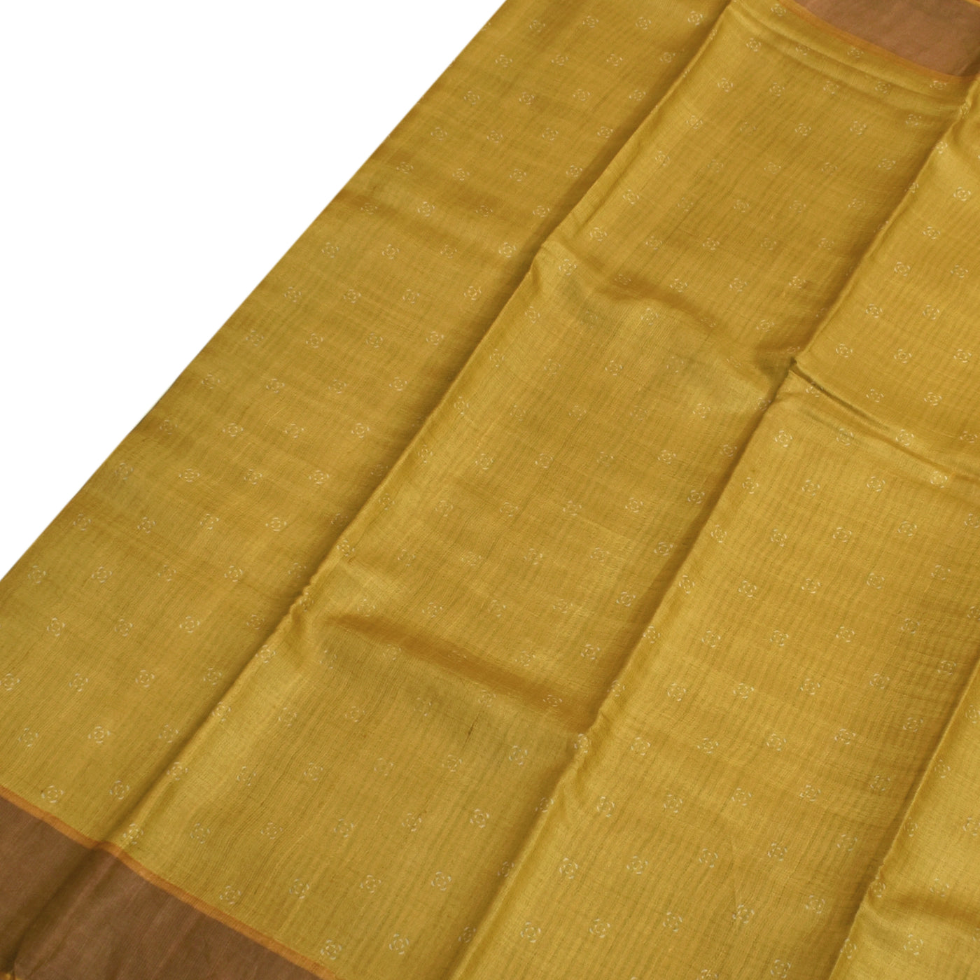 Oil Mustard Tussar Silk Saree with Flower Butta Design