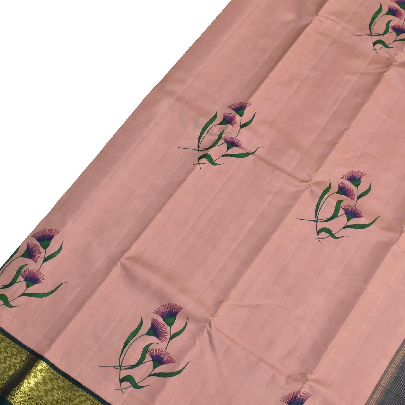 Onion Pink Hand Painted Kanchi Silk Saree with Floral Design