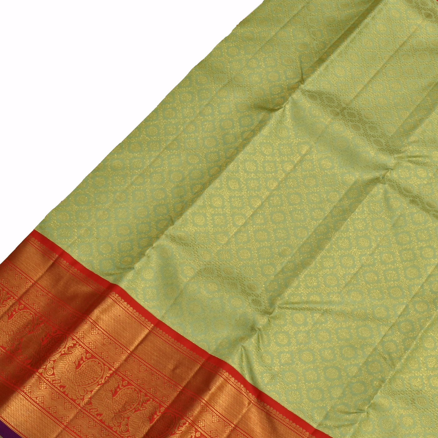 Apple Green Kanchipuram Silk Saree with Diamond Zari Design