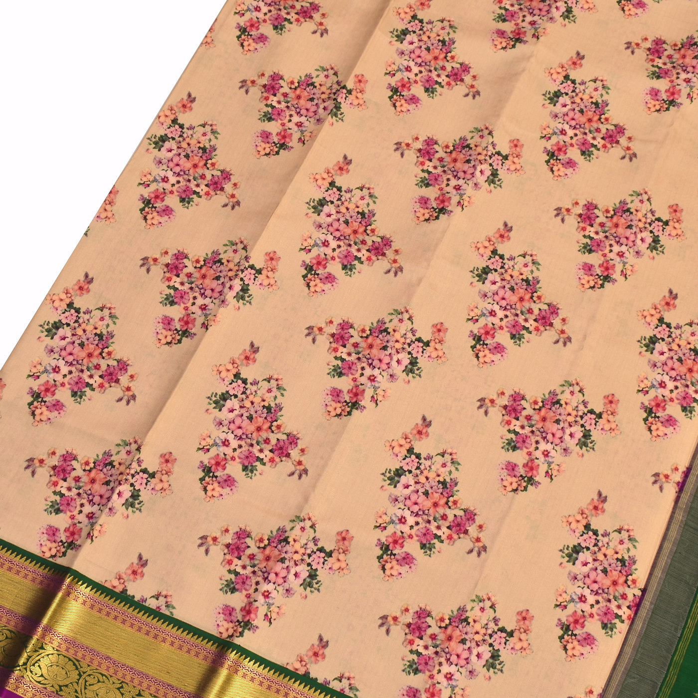 Peach Printed Kanchi Silk Saree with Floral Design