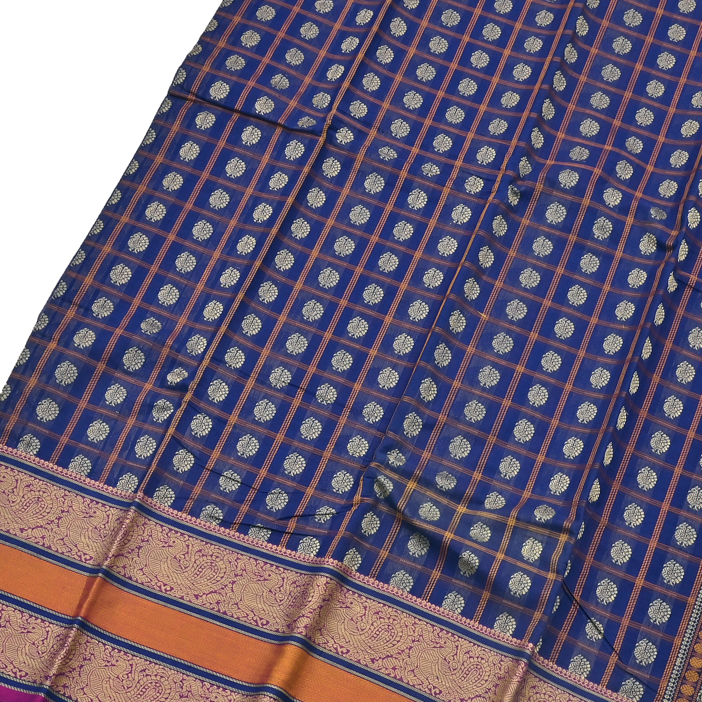 Blue Kanchi Cotton Saree with Annam Thread Checks Design