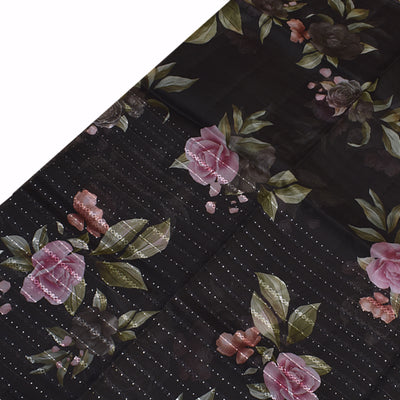 Black Organza Silk Saree with Floral Sequins Design