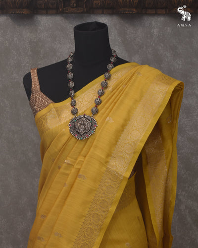 Mustard Tussar Moonga Saree with Zari Butta Design