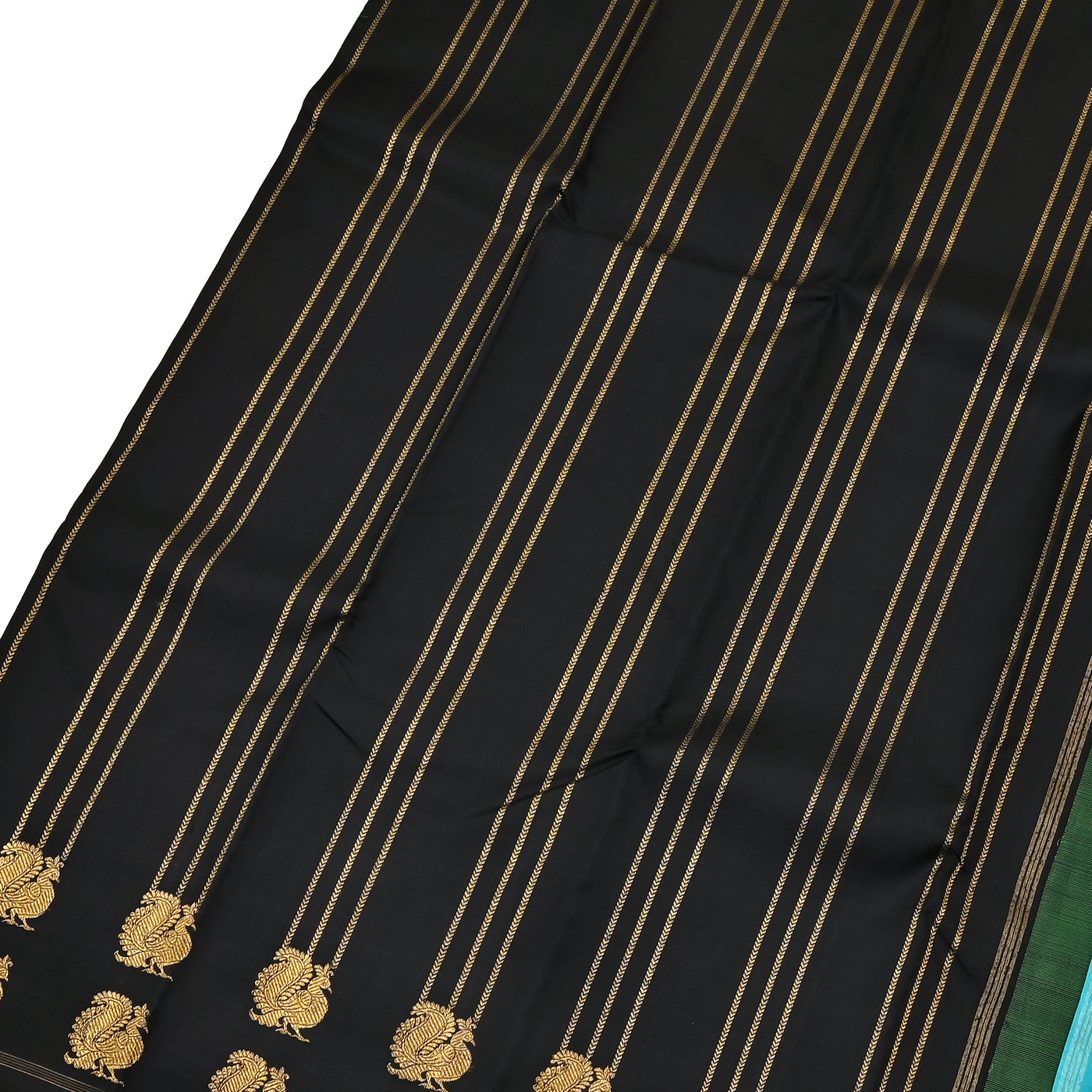 Black Kanchipuram Silk Saree with Small Kathir Lines Design