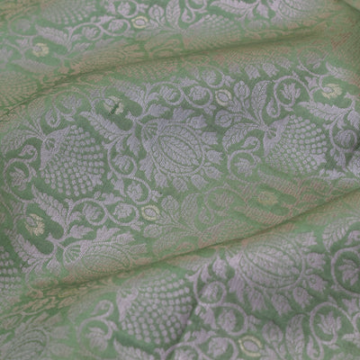 Apple Green Banarasi Silk Fabric with Flower Creeper Design