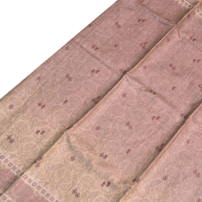 Onion Pink Tussar Silk Saree with Floral Embroidery Design