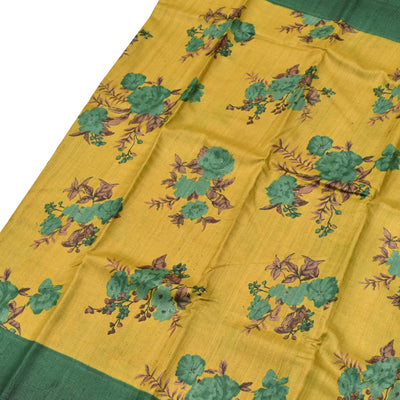 Oil Mustard Tussar Silk Saree with Floral Printed Design
