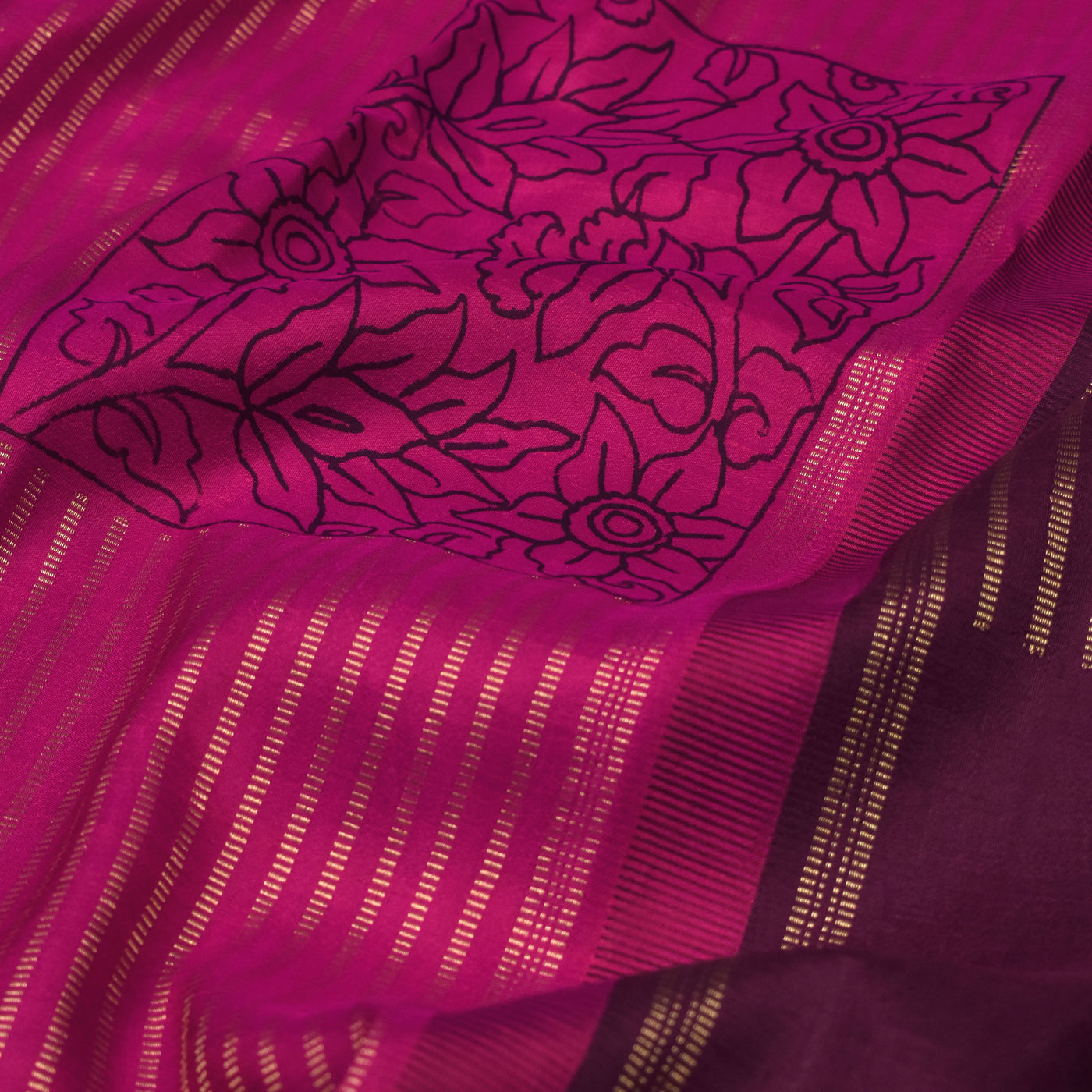 Pink Pen Kalamkari Kanchi Silk Saree with Box Pattern Kalamkari Design