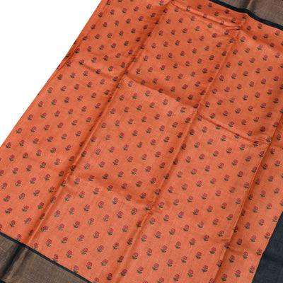 Orange Rust Tussar Silk Saree with Small Flower Printed Design