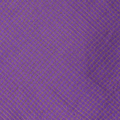 Violet Tussar Silk Fabric with Zari Checks Design