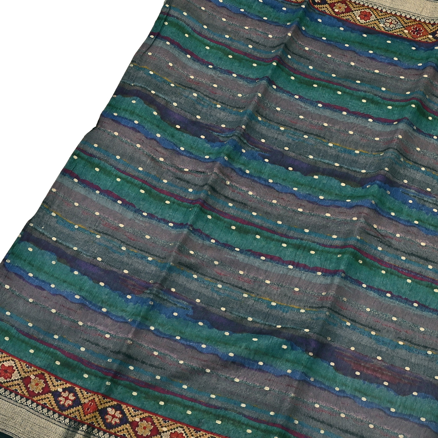 Multicolor Tussar Silk Saree with Zari Dots Design