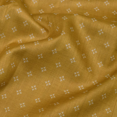 Mustard Tussar Silk Fabric with Printed Design