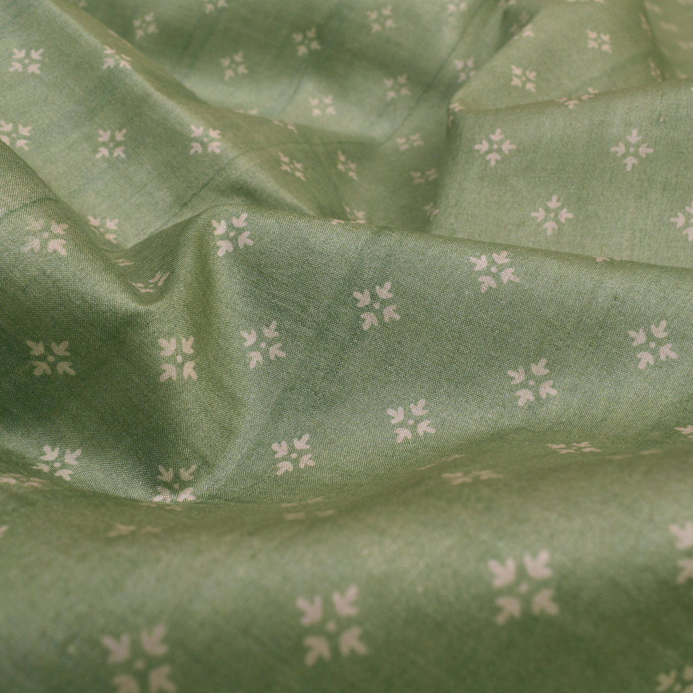 Mint Green Tussar Silk Fabric with Printed Design