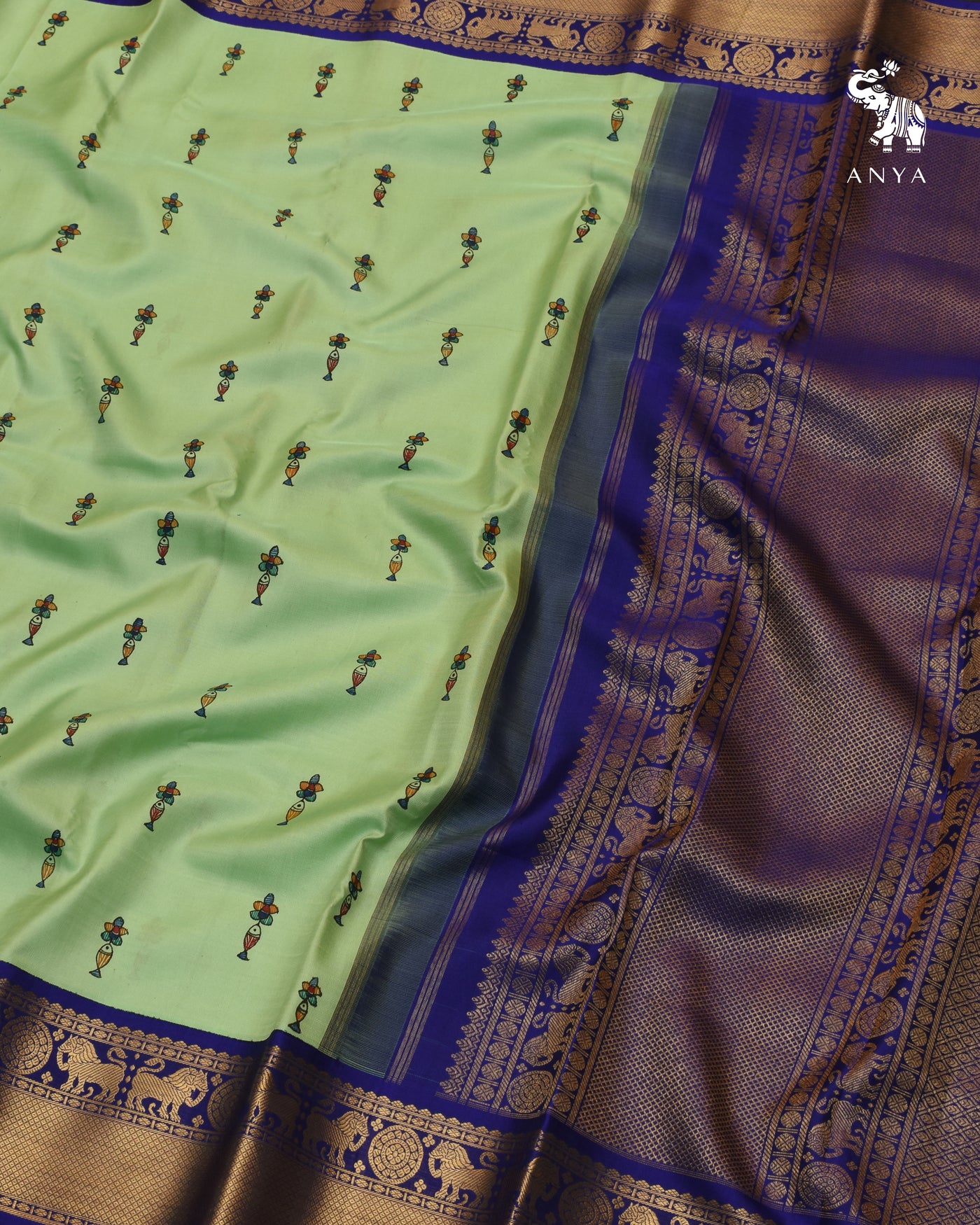 Pastel Green Madhubani Kanchi Silk Saree