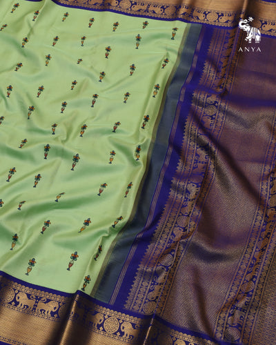 Pastel Green Madhubani Kanchi Silk Saree