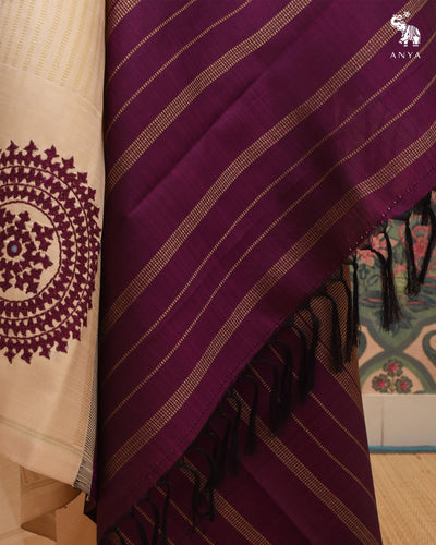 Off White Kanchi Silk Saree with Kutch Work Design
