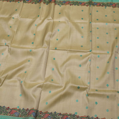 Off White Madhubani Kanchi Silk Saree with Small Round Butta Design