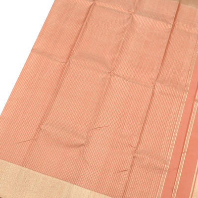 Peach Kanchipuram Silk Saree with Small Checks Design