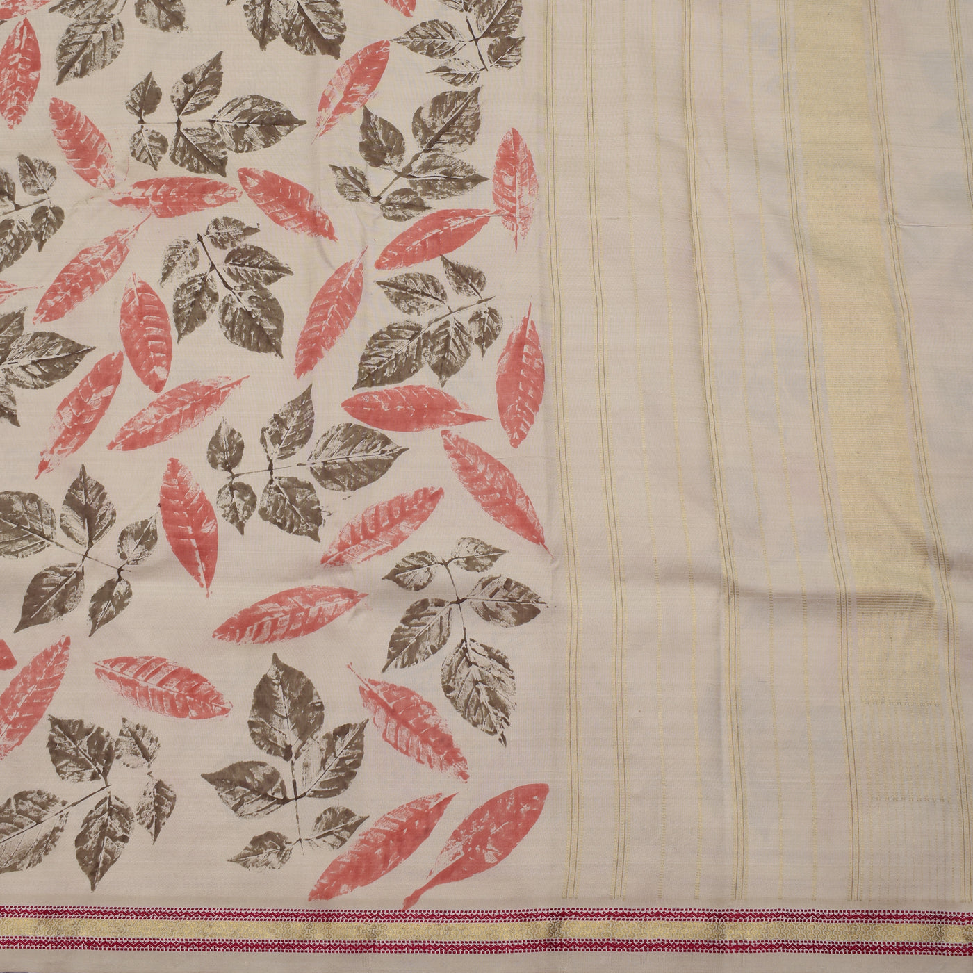 Off White Eco Print Kanchi Silk Saree