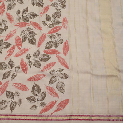 Off White Eco Print Kanchi Silk Saree