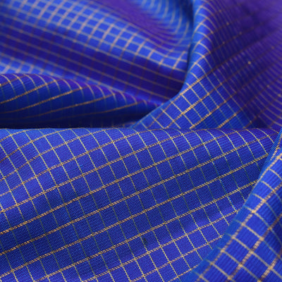 Peacock Blue Kanchi Silk Fabric with Small Zari Checks Design