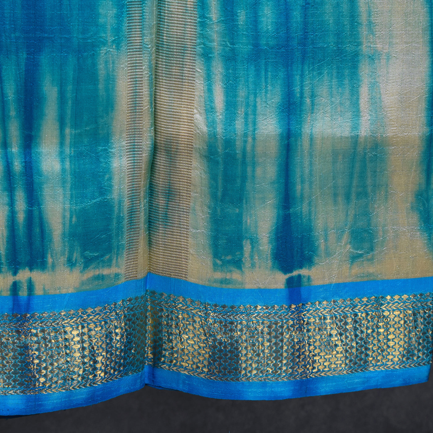 Off White and Blue Shibori Kanchi Silk Dhoti