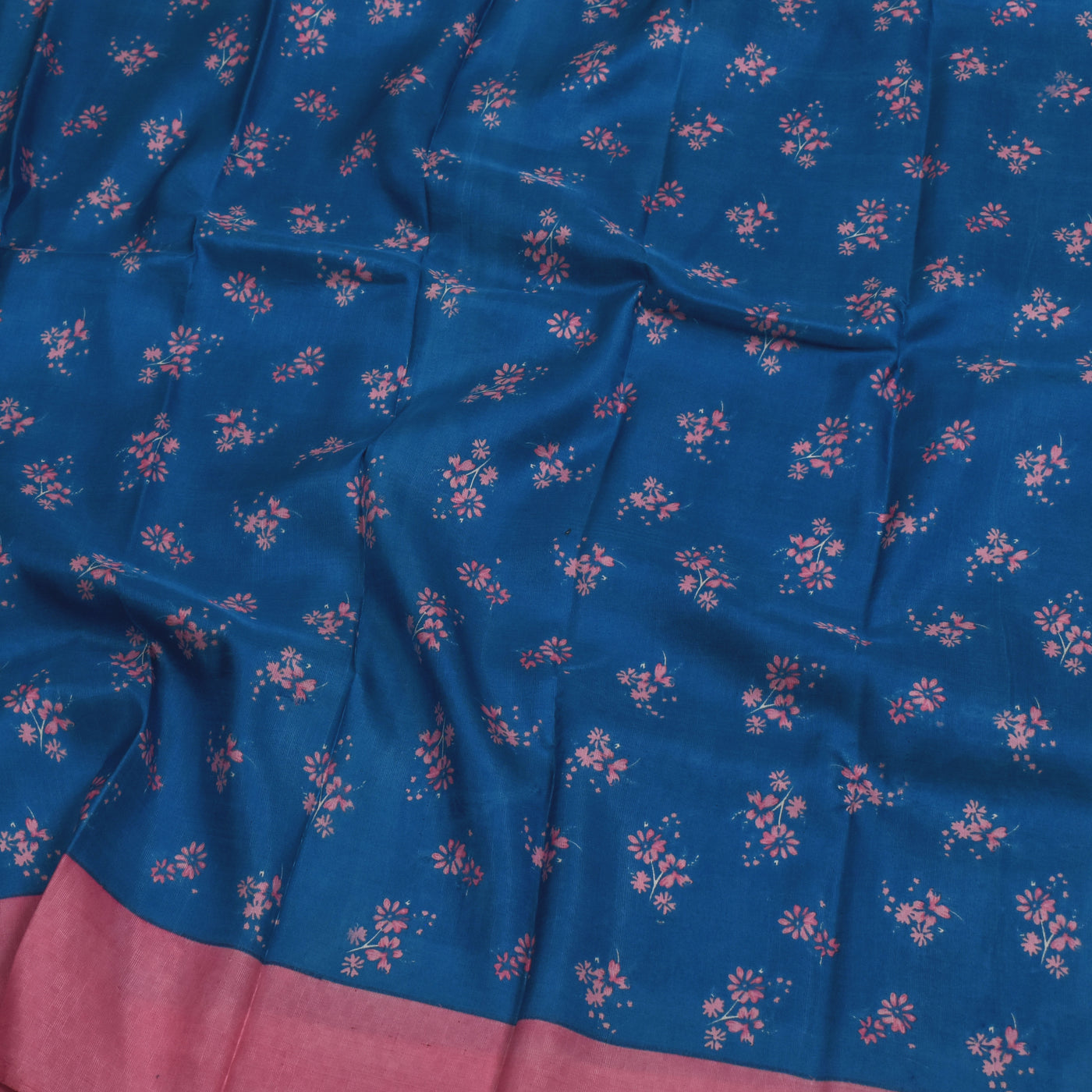 Blue Printed Kanchi Silk Saree with Floral Printed Design