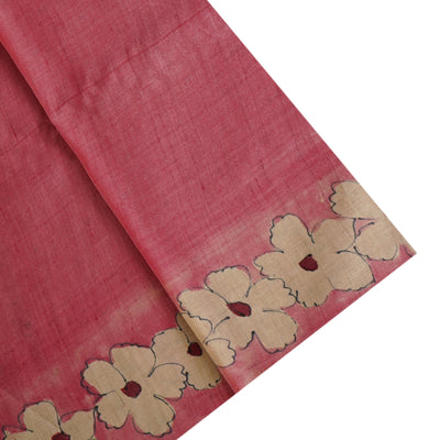 Onion Pink Tussar Silk Saree with Floral Design