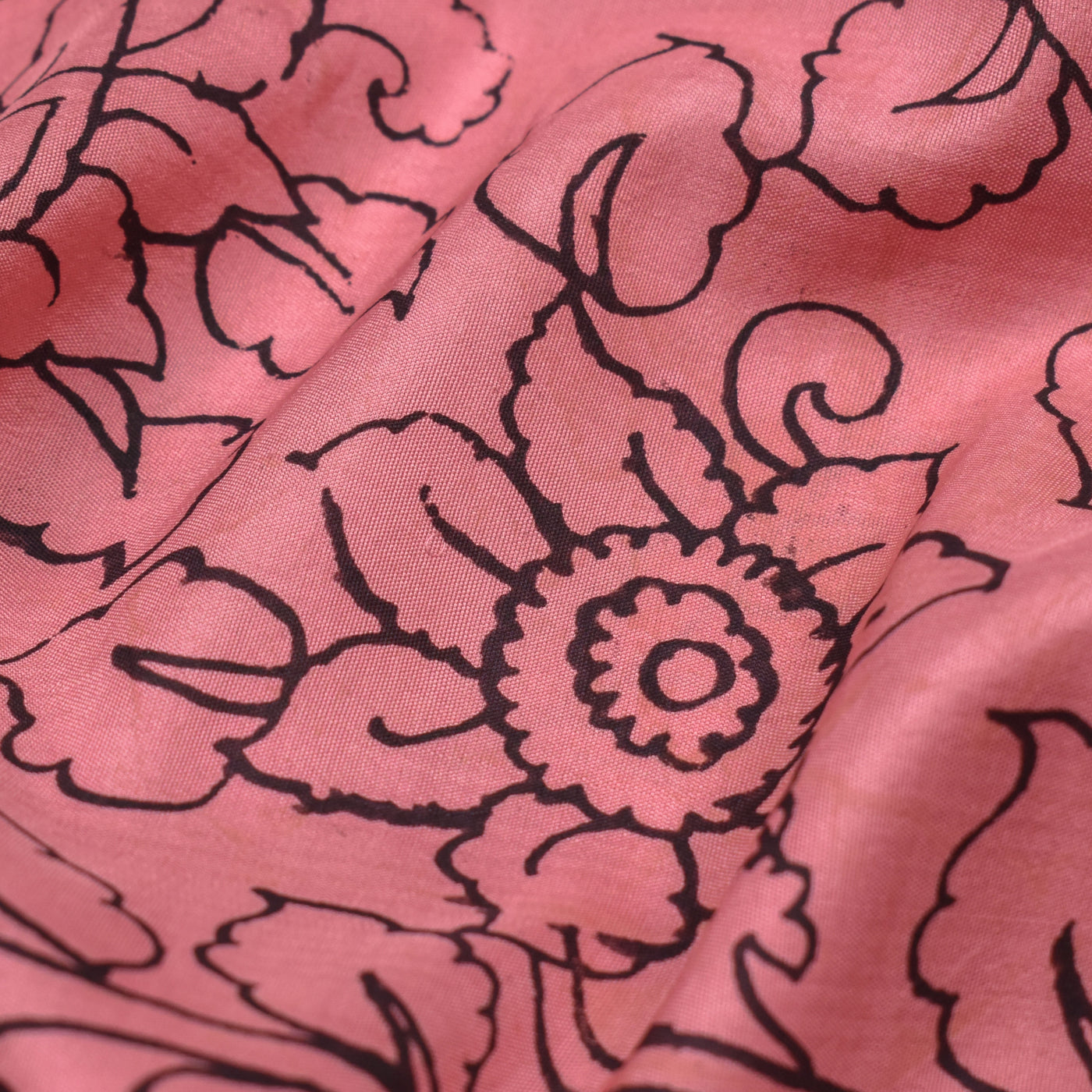 Onion Pink Pen Kalamkari Kanchi Silk Fabric