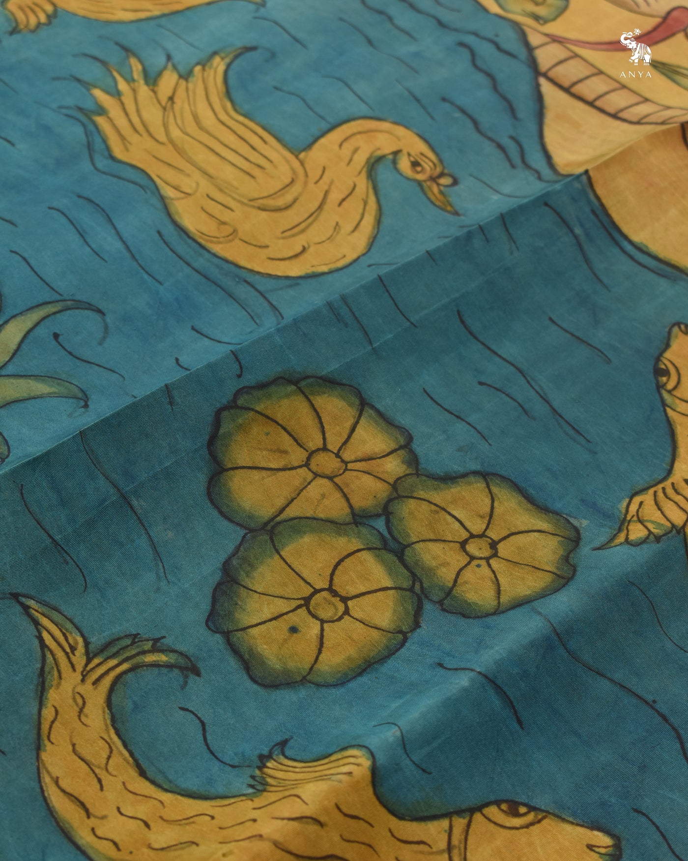 Blue Pen Kalamkari Kanchi Silk Saree