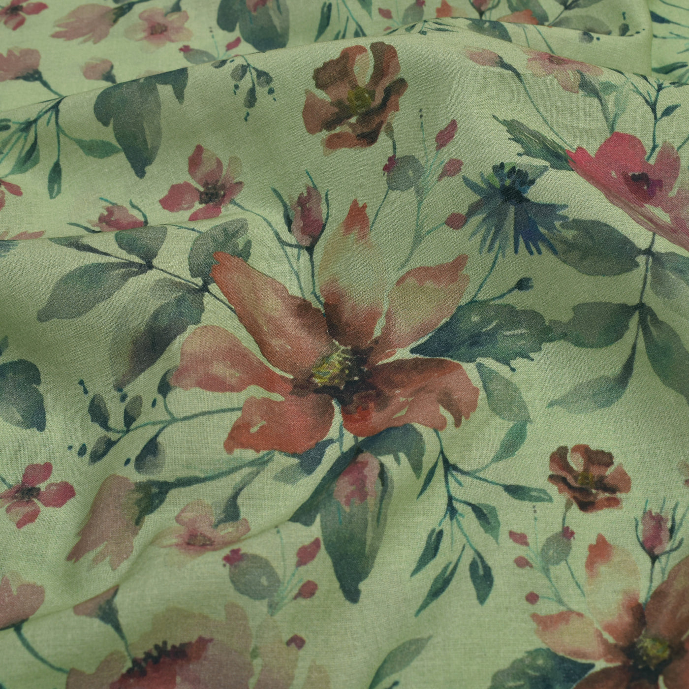 Apple Green Maheshwari Silk Fabric with Floral Design