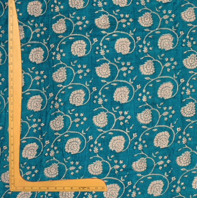 Rexona Blue Tussar Silk Fabric with Floral Kantha Work Design