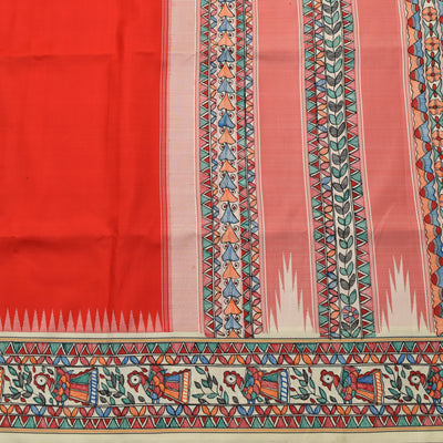 Red Madhubani Kanchi Silk Saree