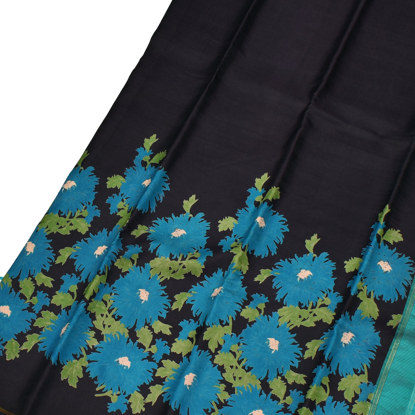 Black Printed Kanchi Silk Saree with Floral Printed Design