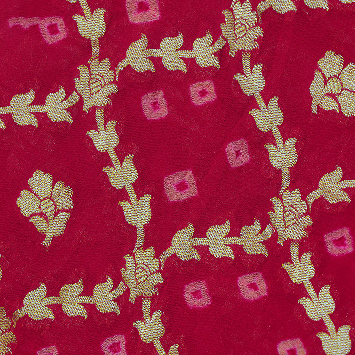 Pink Bandhani Silk Fabric