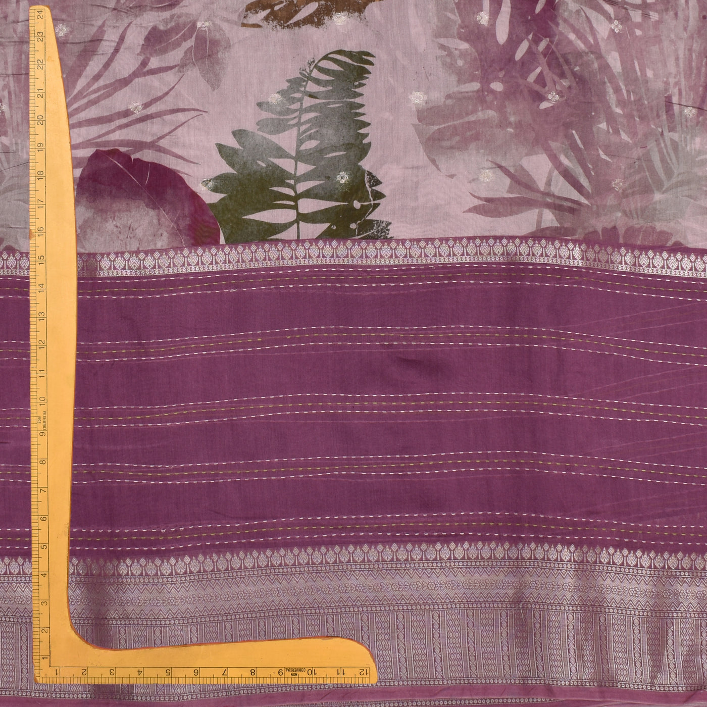 Lavender Chanderi Fabric with Floral and Kantha Work Design