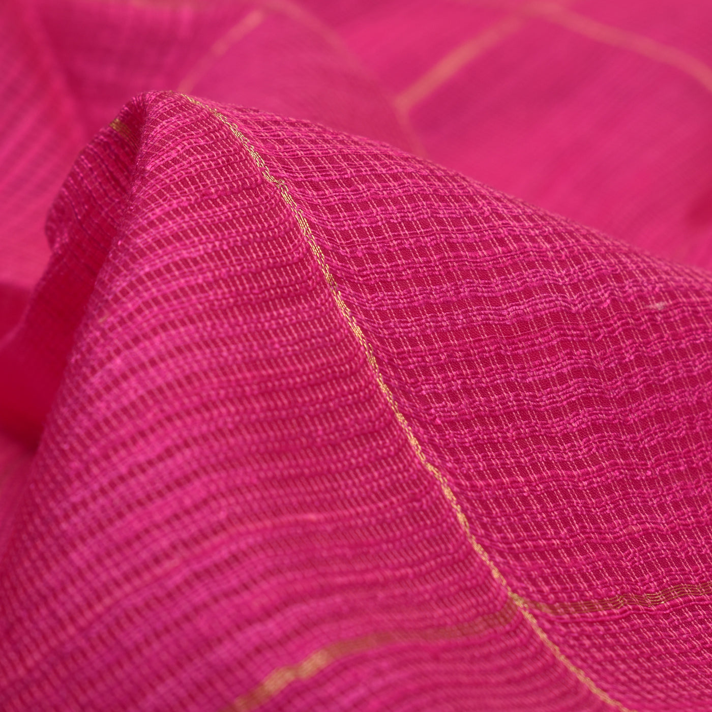 Pink Matka Silk Fabric with Big Zari Checks Design