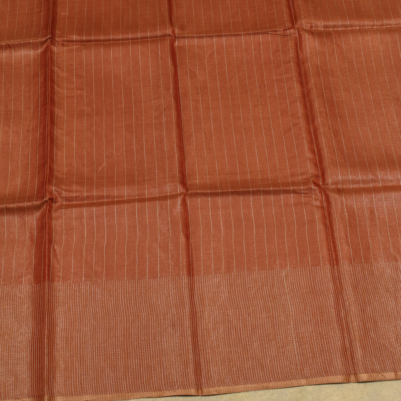 Rust Tussar Silk Saree with Horizontal Stripes Design