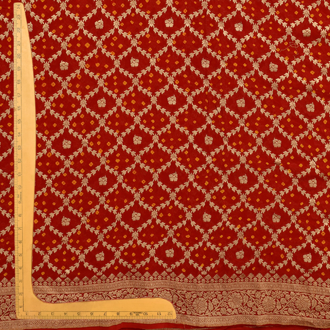 Red Bandhani Silk Fabric